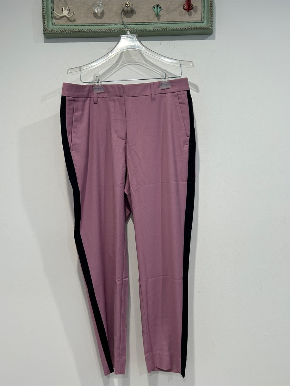 Wildfang Mauve / black Tuxedo Stripe slim straight Trousers Womens 12 new pants